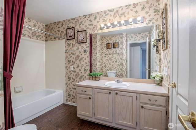 4802 Nassau Ave NE Unit 45, Tacoma, WA 98422 - full bathroom with vanity, shower / tub combination, and wallpapered walls