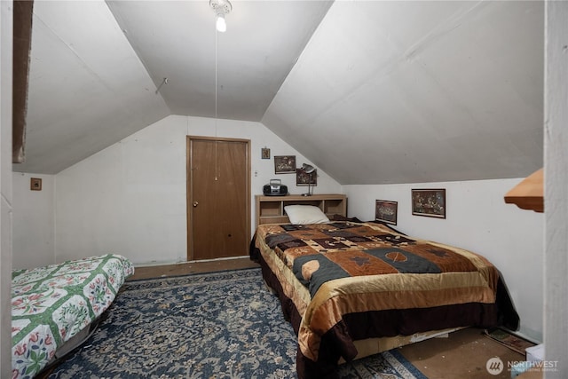 bedroom featuring vaulted ceiling