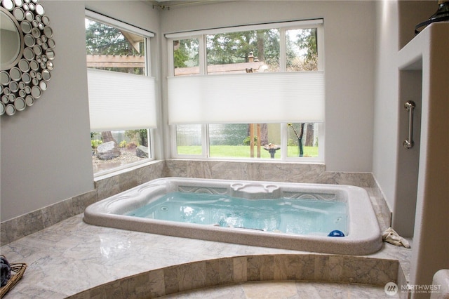 full bathroom with a wealth of natural light and a jetted tub