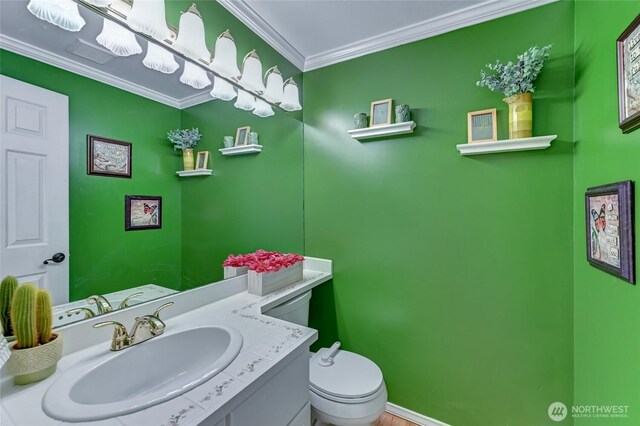 26225 Lake Wilderness Country Club Dr SE, Maple Valley, WA 98038 - bathroom featuring toilet, vanity, and crown molding