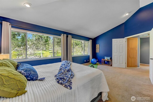 26225 Lake Wilderness Country Club Dr SE, Maple Valley, WA 98038 - carpeted bedroom featuring lofted ceiling