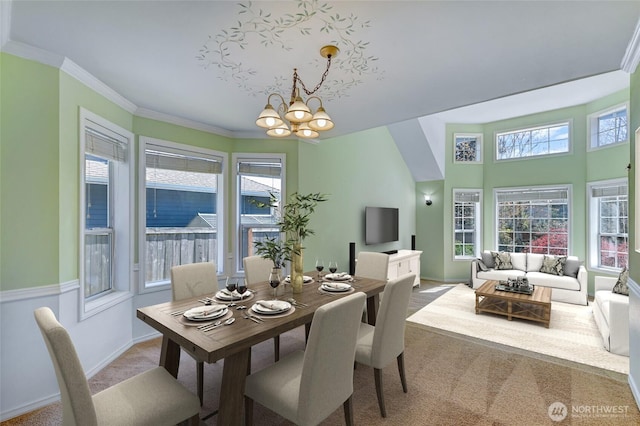 26225 Lake Wilderness Country Club Dr SE, Maple Valley, WA 98038 - dining room featuring baseboards, carpet floors, crown molding, and an inviting chandelier