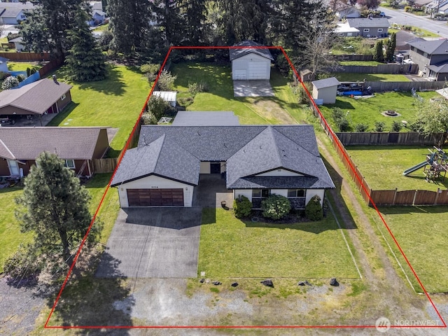 aerial view with a residential view