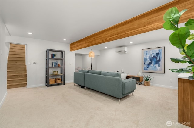 107 219th Pl SE, Bothell, WA 98021 - carpeted living room with stairs, baseboards, a wall unit AC, and recessed lighting