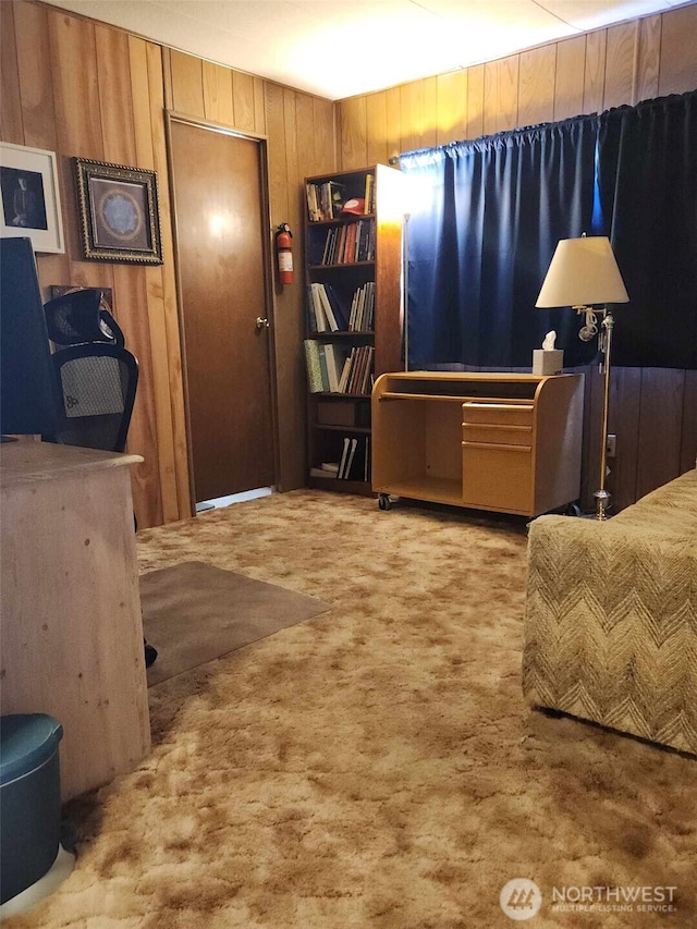 interior space featuring wooden walls