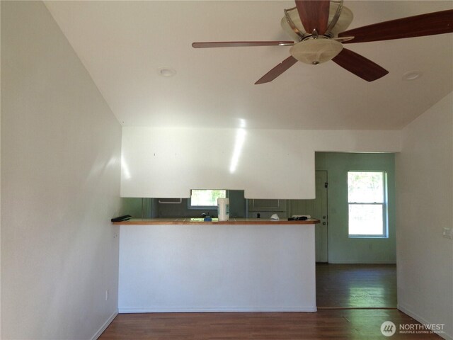 5 Orchard Loop N, Tonasket, WA 98855 - kitchen featuring a ceiling fan, a peninsula, and wood finished floors