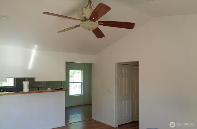 5 Orchard Loop N, Tonasket, WA 98855 - interior space with a ceiling fan, vaulted ceiling, and wood finished floors