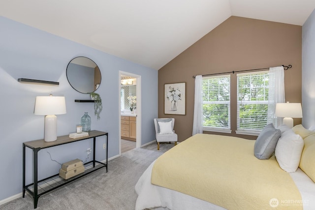 1231 148th Pl SE, Mill Creek, WA 98012 - carpeted bedroom with lofted ceiling, baseboards, and ensuite bathroom