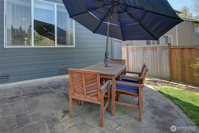 view of patio / terrace featuring outdoor dining space and fence