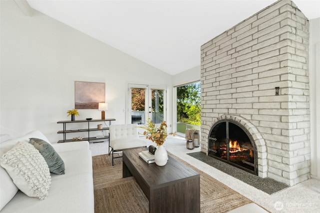 9376 Mercerwood Dr, Mercer Island, WA 98040 - living room featuring vaulted ceiling and a fireplace