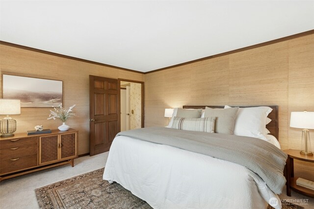 9376 Mercerwood Dr, Mercer Island, WA 98040 - bedroom featuring ornamental molding and light colored carpet