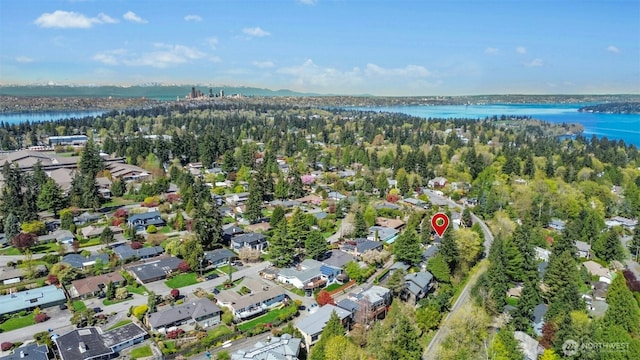 9376 Mercerwood Dr, Mercer Island, WA 98040 - birds eye view of property featuring a residential view and a water view