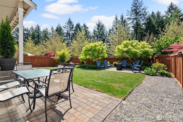 view of patio / terrace featuring an outdoor fire pit and outdoor dining area