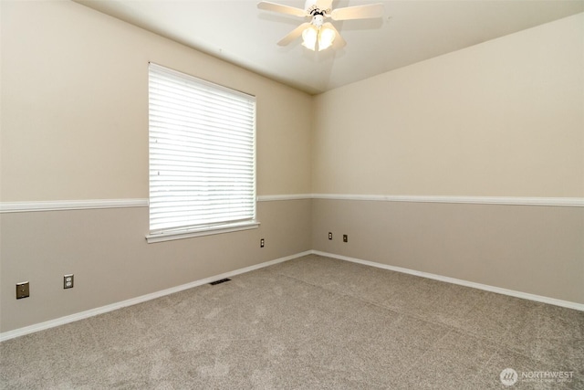 19204 Evergreen Dr, Bonney Lake, WA 98391 - spare room featuring ceiling fan, baseboards, carpet flooring, and visible vents