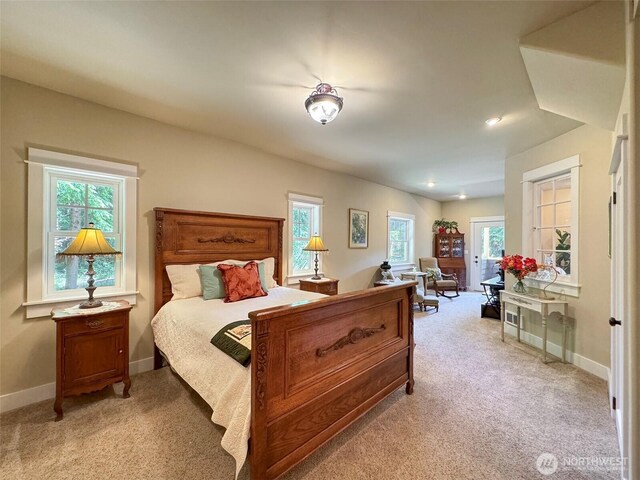 325 Evergreen View Pkwy, Port Angeles, WA 98363 - bedroom featuring light carpet, baseboards, and recessed lighting