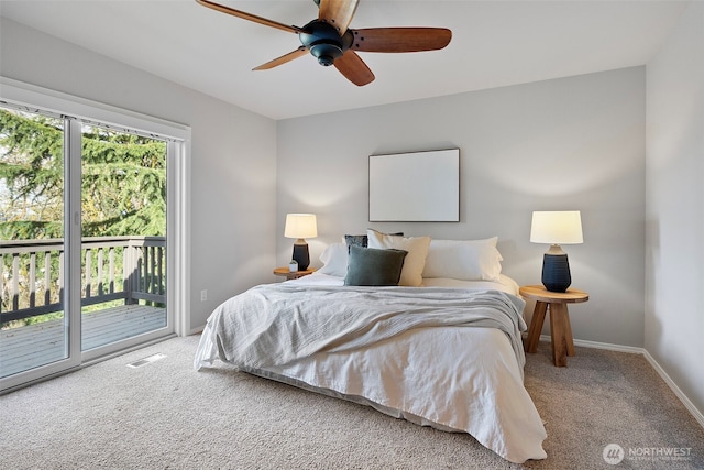 1716 7th St SE, Puyallup, WA 98372 - carpeted bedroom featuring visible vents, access to exterior, a ceiling fan, and baseboards