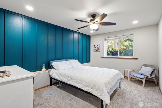 1716 7th St SE, Puyallup, WA 98372 - carpeted bedroom featuring visible vents, a ceiling fan, and recessed lighting