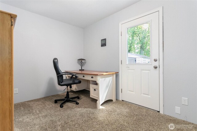 view of carpeted office space