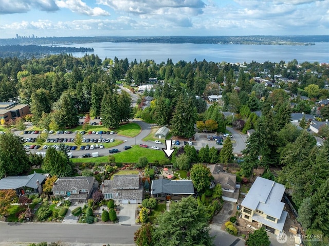 aerial view featuring a water view