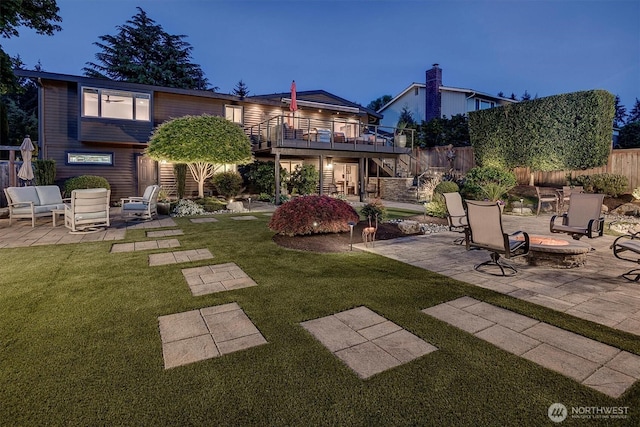 5829 112th Pl NE, Kirkland, WA 98033 - back of house with an outdoor fire pit, stairs, a patio area, and a wooden deck