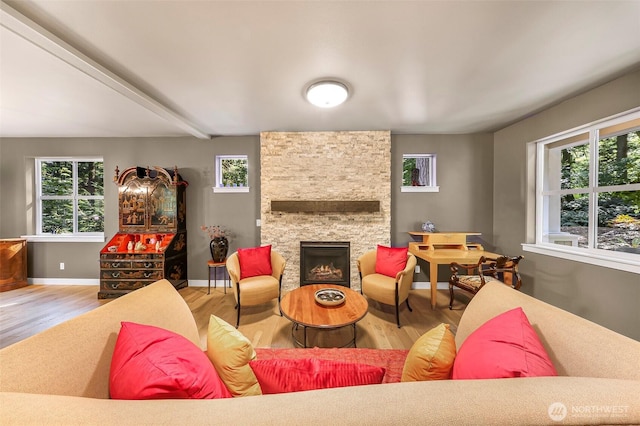 living area with a wealth of natural light and wood finished floors