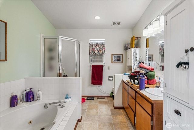 26 Pershing St, Wenatchee, WA 98801 - full bathroom with a shower stall, a whirlpool tub, and double vanity