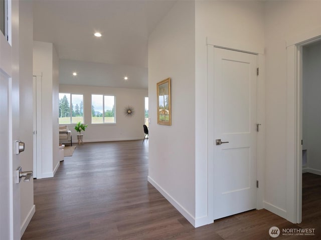 303 Kakela Rd, Winlock, WA 98596 - hall featuring recessed lighting, dark wood finished floors, and baseboards
