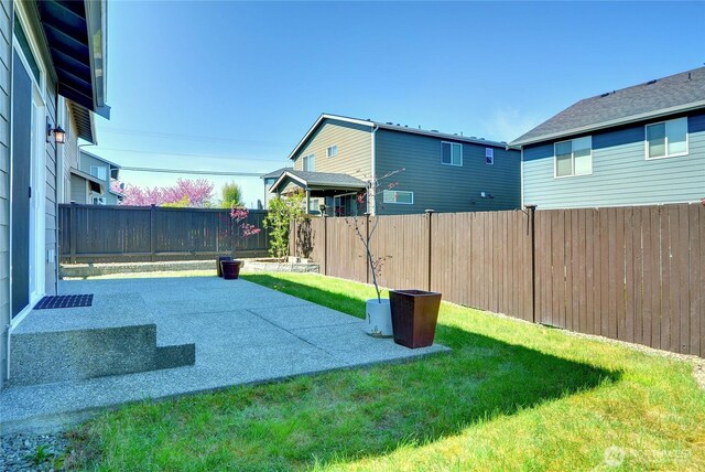 view of yard featuring a patio and a fenced backyard