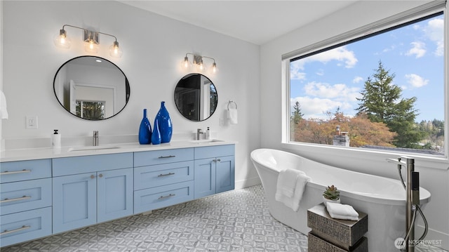 bathroom with a healthy amount of sunlight, double vanity, and a sink