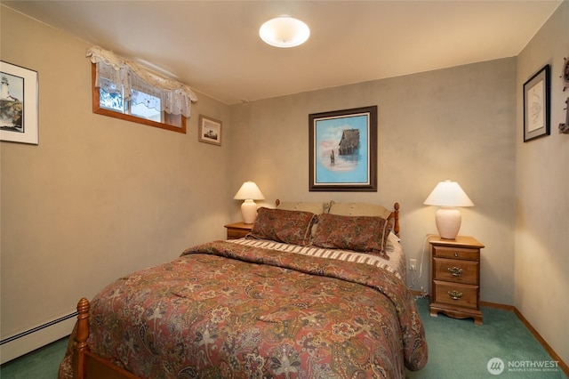 7095 N Wilde Rd, Concrete, WA 98237 - bedroom with carpet flooring, baseboard heating, and baseboards
