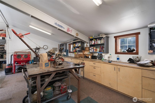 7095 N Wilde Rd, Concrete, WA 98237 - kitchen with light brown cabinets, open shelves, and light countertops