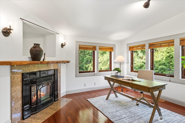 21908 36th Ave W, Brier, WA 98036 - office space featuring a high end fireplace, wood-type flooring, and vaulted ceiling