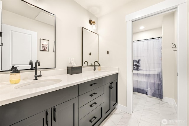 1699 Skagit St, Bellingham, WA 98226 - full bath with a sink, baseboards, double vanity, and marble finish floor