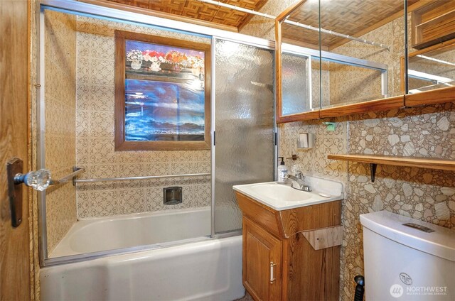 1257 S Ridgewood Ave, Tacoma, WA 98405 - bathroom featuring toilet, vanity, and bath / shower combo with glass door