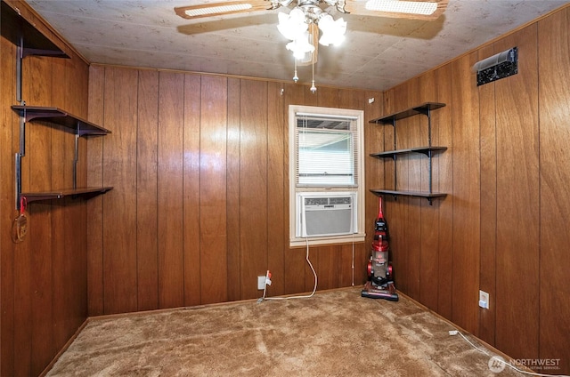 1257 S Ridgewood Ave, Tacoma, WA 98405 - spare room featuring wood walls, ceiling fan, cooling unit, and carpet floors