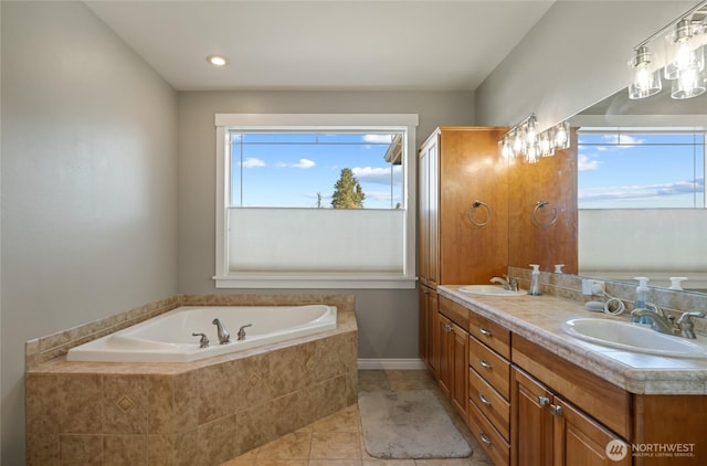 107 Springhill Dr, East Wenatchee, WA 98802 - full bathroom featuring a bath, double vanity, a sink, and tile patterned flooring