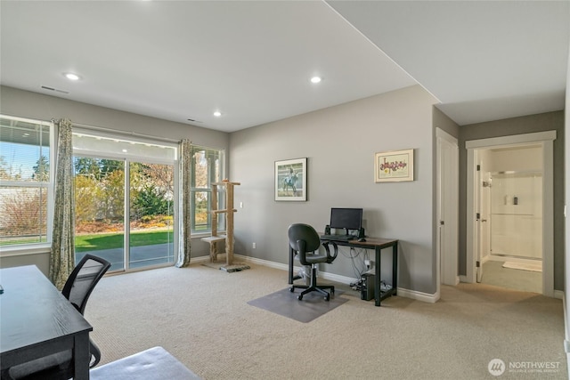 107 Springhill Dr, East Wenatchee, WA 98802 - home office featuring recessed lighting, visible vents, baseboards, and carpet floors