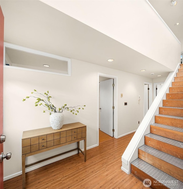 510 Lakeside Ave S Unit 10, Seattle, WA 98144 - stairs with wood finished floors, baseboards, and recessed lighting