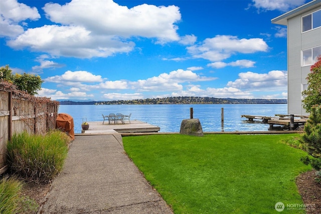 510 Lakeside Ave S Unit 10, Seattle, WA 98144 - view of dock with a water view, fence, and a lawn