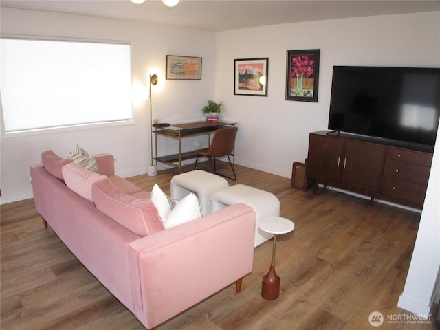 living room featuring baseboards and wood finished floors