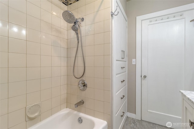 721 Main St, Waitsburg, WA 99361 - full bath featuring baseboards, shower / bathtub combination, and vanity