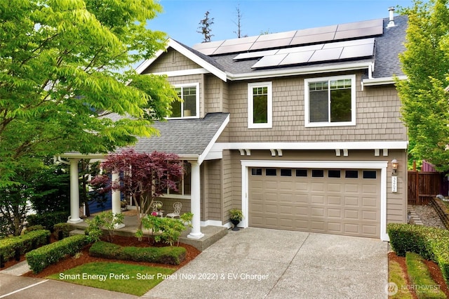 3262 NE Marquette Way, Issaquah, WA 98029 - view of front facade with a shingled roof, driveway, solar panels, and an attached garage