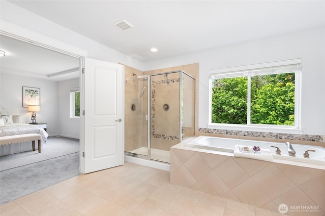 3262 NE Marquette Way, Issaquah, WA 98029 - full bath featuring ensuite bath, a garden tub, a shower stall, tile patterned flooring, and recessed lighting