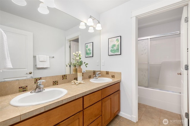 3262 NE Marquette Way, Issaquah, WA 98029 - bathroom with double vanity, tile patterned flooring, and shower / bath combination with glass door