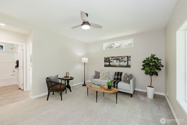 18142 NE Diamond Rd, Poulsbo, WA 98370 - sitting room featuring carpet floors, baseboards, and ceiling fan