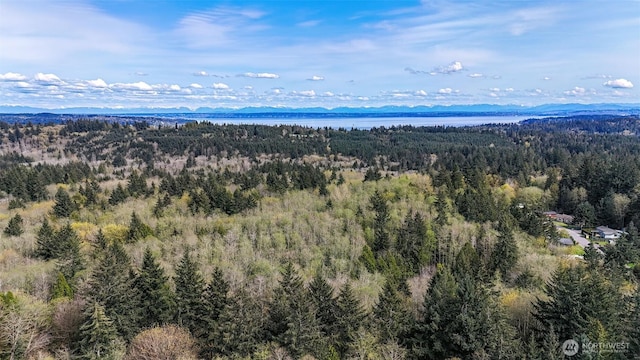 18142 NE Diamond Rd, Poulsbo, WA 98370 - birds eye view of property featuring a forest view and a water and mountain view