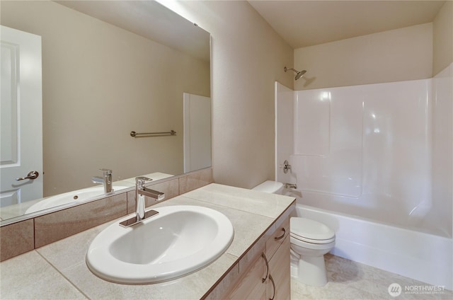 18218 37th Ave E, Tacoma, WA 98446 - bathroom with tile patterned floors, toilet, bathtub / shower combination, and vanity