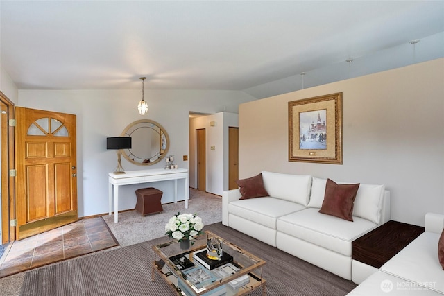 21850 SE 271st Pl, Maple Valley, WA 98038 - carpeted living area with baseboards and vaulted ceiling