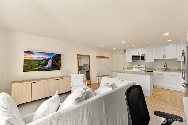 living room with recessed lighting