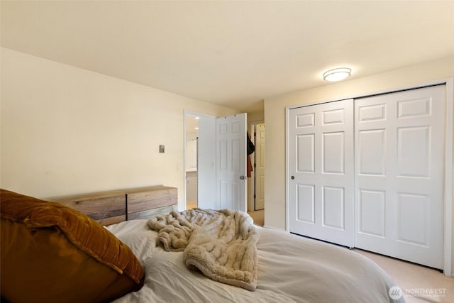 bedroom with carpet and a closet